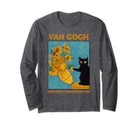 Van Gogh Black Cat With Sunflowers Starry Night Funny Cat Maglia a Manica