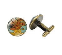 Van Gogh - Gemelli in vetro con motivo autoritratto notturno stellato, girasole, pittura a olio, stampa 3D, gemelli a maniche per camicie, gemelli regalo per uomo, gemelli fantastici