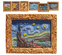 Van Gogh Inspired Fridge Magnet Set, Van Gogh Magnets Paintings Stickers, Decorative Sunflower Magnets, Starry Sky Oil Painting Vintage Decor for Fridge, 3D Art Flower Famous Resin Unique(#6)