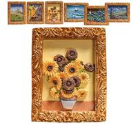 Van Gogh Inspired Fridge Magnet Set, Van Gogh Magnets Paintings Stickers, Decorative Sunflower Magnets, Starry Sky Oil Painting Vintage Decor for Fridge, 3D Art Flower Famous Resin Unique(#2)