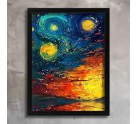 Van Gogh Inspired Starry Night Print Impressionist Wall Art Colourful Night Sky Poster A5 - Ispiratrice Motivazionale Arte da parete Vita quotidiana Citazione incoraggiante Frasi brevi famose Parole
