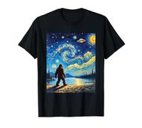 Van Gogh Ispirato Arte Bigfoot Guardando UFO Alien Starry Night Maglietta