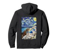 Van Gogh Notte Stellata Mediterraneo Santorini Grecia Viaggi Felpa con Cappuccio