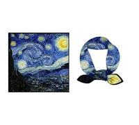 Van Gogh pittura a olio sciarpa quadrata moda letteraria imitazione seta fascia per capelli, Stile 2, taglia unica (1, Cielo stellato, Taglia unica)