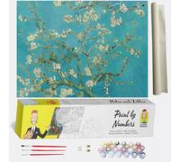 Van Gogh - Pittura numerica per adulti, motivo: fiori di mandorlo, kit di pittura acrilica con numeri per principianti, tela prestampata con 3 pennelli e un set di colori colorati