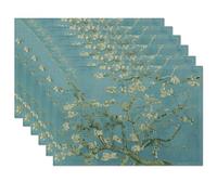 Van Gogh, set di 6 tovagliette all'americana con fiori di mandorlo, antiscivolo, resistenti al calore, lavabili, per feste, cucina, tavolo da pranzo, decorazione per interni ed esterni