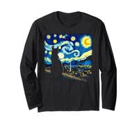 Van Gogh Starry Night Cat Artistic Moonlit Scene Cat Lover Maglia a Manica