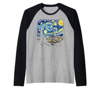 Van Gogh Starry Night Cat Artistic Moonlit Scene Cat Lover Maglia con Maniche Raglan