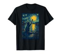Van Gogh Starry Night Vintage Cat Moonlit Scene Kitty Lovers Maglietta