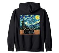 Van Gogh Stile Gatto Notte Stellata Paesaggio Arte Felpa con Cappuccio