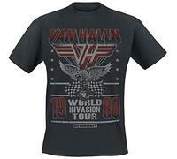 Van Halen World Invasion Tour 1980 Uomo T-Shirt Nero 100% Cotone Regular