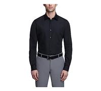 Van Heusen Men's Poplin Fitted Solid Point Collar Dress Shirt, Black, 16" Neck 32"-33" Sleeve