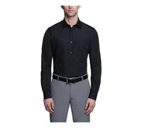 Van Heusen Men's Poplin Fitted Solid Point Collar Dress Shirt, Black, 17.5" Neck 32"-33" Sleeve