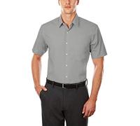 Van Heusen Men's Short Sleeve Poplin Solid Point Collar Dress Shirt, Greystone, 18.5" Neck