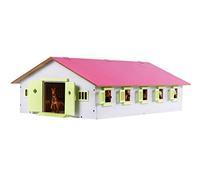 Van Manen Kids Globe Farming 610188 - Fattoria in Legno con 9 Box per Cavalli, con Tetto Pieghevole, Colore: Rosa
