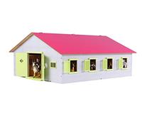 Van Manen Kids Globe Farming 610189 - Fattoria in Legno con 7 Box per Cavalli, con Tetto Pieghevole, Colore: Rosa