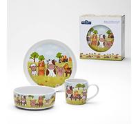 VAN WELL "Bauernhof" - Servizio di stoviglie per bambini, 3 pezzi, in porcellana, motivo: animali, con bicchiere, ciotola e piatto, ideale come regalo