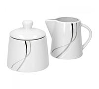 Van Well, Black Flower design, set in porcellana. 2-tlg. Set Zuckerdose + Milchkännchen