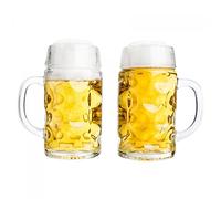 Van Well boccale di birra, Set da 2, 1 litro, con tacchetta, boccale grande con manico, resistente al lavaggio in lavastoviglie, perfetto per la gastronomia