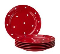 Van Well Emily, set di 6 piatti piani, rotondi, diametro di 275 mm, da portata, grande superficie, in gres porcellanato, colore rosso/bianco a pois