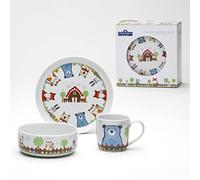 VAN WELL "Fuchs & Freunds" - Servizio di stoviglie per bambini, 3 pezzi, in porcellana, motivo: animali con bicchiere, ciotola e piatto, ideale come regalo