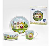 VAN WELL Princin di stoviglie per bambini, 3 pezzi, in porcellana, motivo: fiaba con tazza, ciotola e piatto, ideale come regalo