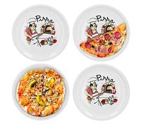 Van Well set di 4 piatti da pizza, grandi, Ø 30,5 cm, con motivo chef da cucina, accessori gastronomici, pasticceria per pizza, stoviglie in porcellana, piatti da grill, piatto da portata antipasti