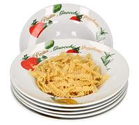 Van Well Set di 6 piatti da pasta Milano con stampa I Ø 27 cm I piatti fondi in porcellana I stoviglie gastronomici I pasta, Pasta I Gnocchi, Spaghetti, Fusilli, Makkaroni, Penne, Ravioli