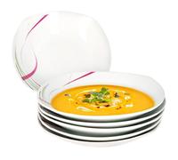 Van Well, set di 6 piatti fondi Fashion I 6 persone I 450 - 650 ml I piatti piani profondi I piatti da portata per zuppe, spuntini e insalata, strisce astratte, rosa, verde, grigio, nero, stoviglie in porcellana