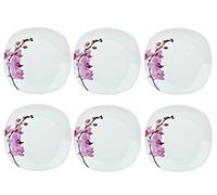 Van Well - Set di 6 piatti piani Kyoto, 250 x 250 mm, piatti piani grandi, piatti da servizio, piatti in porcellana, decorazione floreale, orchidea, rosa