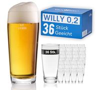 Van Well Willibecher 0,2 l, set da 36 bicchieri da birra premium da 0,2 litri, robusto bicchiere da birra, lavabile in lavastoviglie, calibrato, bicchieri Pint di qualità gastronomica, bicchieri da