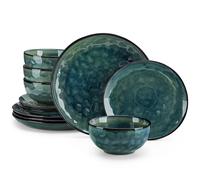 Vancasso 12/24 pezzi set di piatti in ceramica verde set da pranzo in gres per cambio forno con 4 pezzi piatto piano/dessert/ ciotola di cereali per 4/8