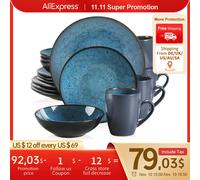 vancasso 16/32/48 pezzi Set di piatti in ceramica Set di stoviglie in gres marrone blu Vintage con piatto da pranzo/Dessert/ciotola/tazze da caffè