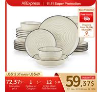 vancasso 24/48 pezzi piatti Beige set da pranzo set di stoviglie in ceramica spirale dipinta a mano con 6 piatti per la cena/Dessert/zuppa/ciotola
