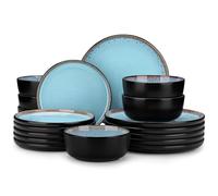 vancasso AMBER Servizio Piatti per 6 Persone, Set Piatti Moderni 18 Pezzi in Gres - 6 Piatti Piani, 6 Piatti Dessert e 6 Ciotole Cereali - Adatto per Lavastoviglie e Microonde - Smalto Blu