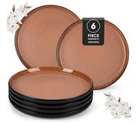 vancasso AMBER Set di 6 Piatti Piani Moderni in Gres - 26cm Piatti da Portata e per Pasta, Adatti al Forno a Microonde e Lavabili in Lavastoviglie - Smalto Rosso