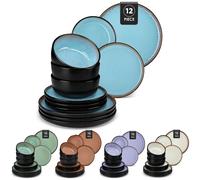 Vancasso AMBER Set di stoviglie in ceramica da 12/16 pezzi Set di piatti in gres nero opaco con piatto da pranzo/dessert/cucina/sopa da 4/6 pezzi