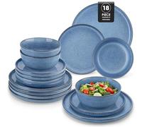 vancasso ANYA Servizio Piatti 18 Pezzi per 6 Persone, Set Piatti Moderni in Gres - 6 Piatti Piani, 6 Piatti Dessert e 6 Ciotole Cereali - Smalto Reattivo Blu, Adatto per Microonde