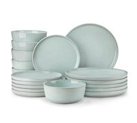 vancasso ANYA Servizio Piatti 18 Pezzi per 6 Persone, Set Piatti Moderni in Gres - 6 Piatti Piani, 6 Piatti Dessert e 6 Ciotole Cereali - Smalto Reattivo Verde Menta, Adatto per Microonde