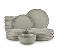 vancasso ANYA Servizio Piatti 18 Pezzi per 6 Persone, Set Piatti Moderni in Gres - 6 Piatti Piani, 6 Piatti Dessert e 6 Ciotole Cereali - Smalto Reattivo Marrone, Adatto per Microonde