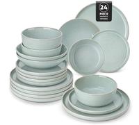 vancasso ANYA Servizio Piatti 24 Pezzi per 6 Persone, Set Piatti Moderni in Gres - 6 Piatti Piani, 6 Piatti Dessert, 6 Ciotole per Pasta e 6 Ciotole Cereali - Smalto Reattivo Verde Menta