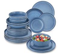 vancasso ANYA Servizio Piatti 24 Pezzi per 6 Persone, Set Piatti Moderni in Gres - 6 Piatti Piani, 6 Piatti Dessert, 6 Ciotole per Pasta e 6 Ciotole Cereali - Smalto Reattivo Blu