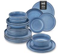 vancasso ANYA Servizio Piatti 48 Pezzi per 12 Persone, Set Piatti Moderni in Gres - 12 Piatti Piani, 12 Piatti Dessert, 12 Ciotole per Pasta e 12 Ciotole Cereali - Smalto Reattivo Blu