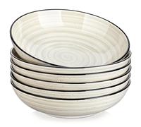 vancasso BONBON Ciotole per Pasta Set di 6, 21,7 x 5,5 cm Piatti Fondi in Gres, Piatti per Pasta, 38 oz Ciotole Grandi per Insalata, Adatti al Forno a Microonde e Lavastoviglie, Dipinto a Mano