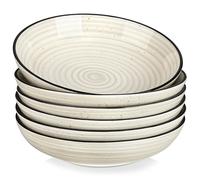 vancasso BONBON Ciotole per Pasta Set di 6-24,3 x 5,5 cm Piatti Fondi in Gres, 1500 ML Ciotole Grandi per Zuppa, Pasta, Insalata, Adatti al Forno a Microonde e Lavastoviglie, Dipinto a Mano, Beige