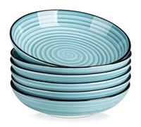 vancasso BONBON Ciotole per Pasta Set di 6-24,3 x 5,5 cm Piatti Fondi in Gres, 1500 ML Ciotole Grandi per Zuppa, Pasta, Insalata, Adatti al Forno a Microonde e Lavastoviglie, Dipinto a Mano, Blu