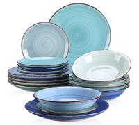 Vancasso BONITA Blue 18/36 pezzi Set di piatti da tavola, piatti da minestra, piatti da Dessert servizio di terracotta per 12 persone 18pcs BLUE