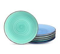 vancasso Bonita - Set di 6 piatti piani grandi, dipinti a mano, effetto rustico, 26,5 cm, per cena, bistecca, portata principale, resistente ai graffi, colore blu