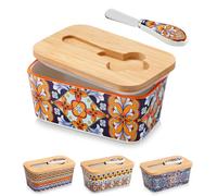 vancasso Burriera in Ceramica Boho, 16,5cm - Portaburro con Coperchio e Coltello - Compatibile con Tutti i Burri Standard, Lavabile in Lavastoviglie, Design Eleganza Ambrata