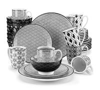 vancasso Haruka, Servizio Piatti Colorati 8 Persone Set 32 Pezzi Stile Giapponese Nero in Porcellana con Piatti frutta, Tazza da Tè, Piatti Piano Scodella Colazione
